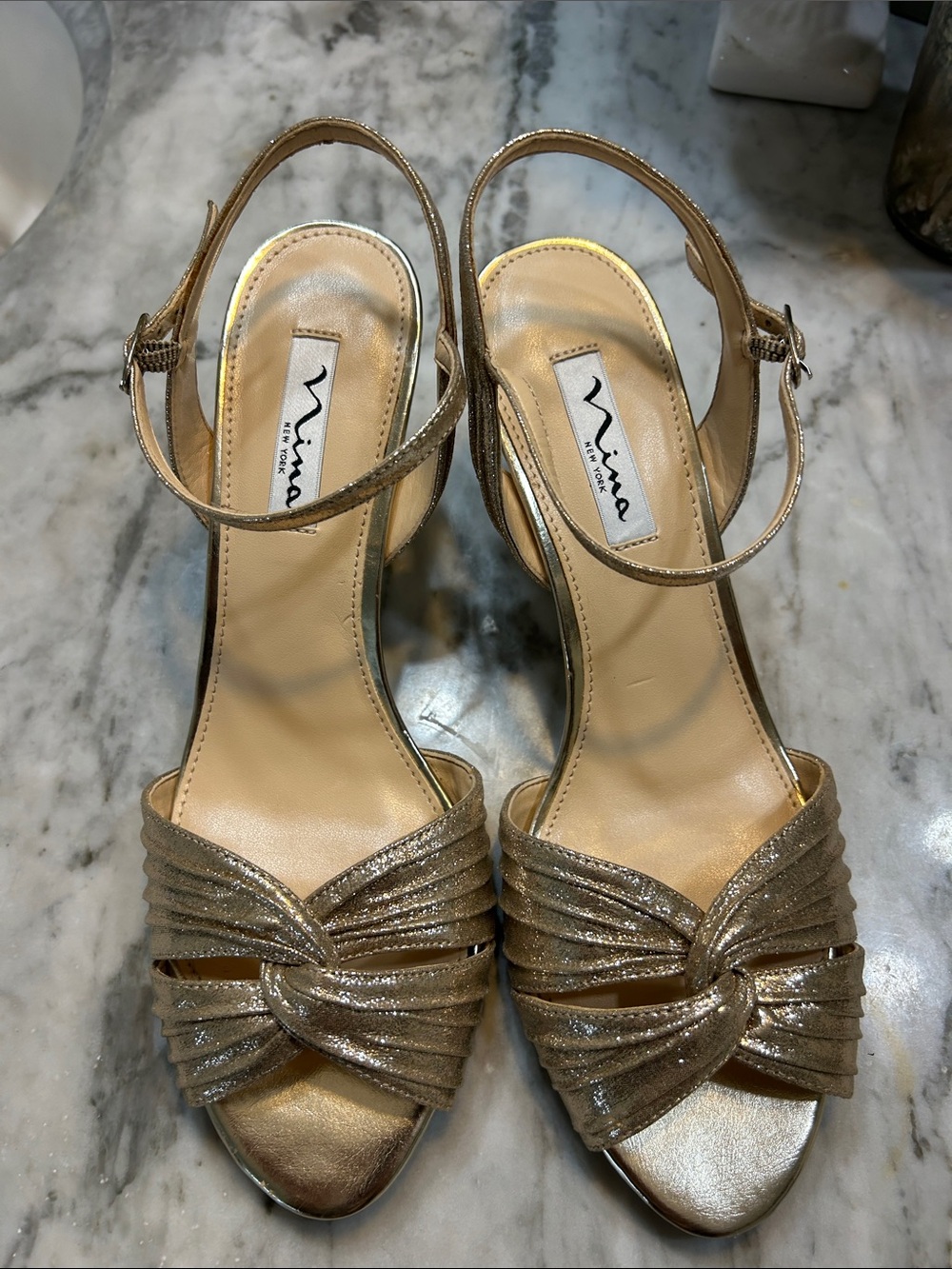 Nina Metallic Gold Knotted Slingback Heels